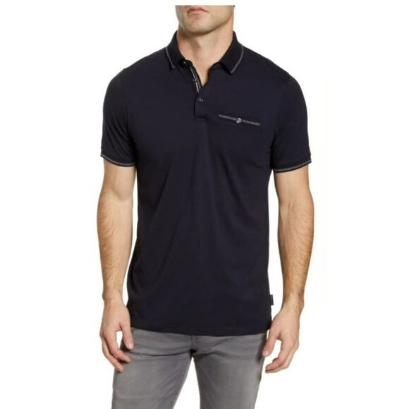 Ted Baker Men's Navy Tortilla Slim Fit Tipped Pocket Polo size ~M - Picture 3 of 15